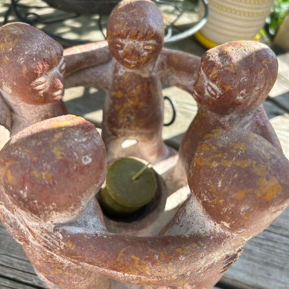 Vintage Terracotta Brown Circle of Friends Candle Holder Sculpture - Picture 16 of 16